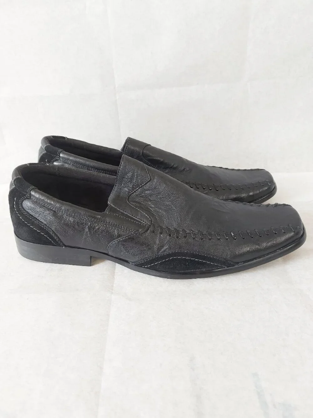 Stacy Adams Black Leather Dress Shoes Size 12 M Square Toe Comfy Slip-on Loafers